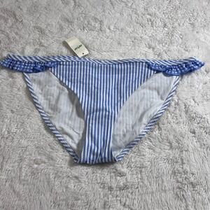 Aerie Blue White Striped Seersucker Ruffle Bikini Bottom S723-0018 Small NEW